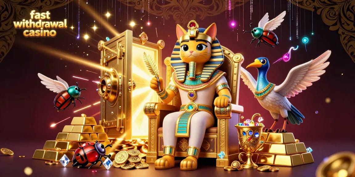 Engage with a fast withdrawal casino featuring gold treasures and cartoon characters in vibrant scene.
