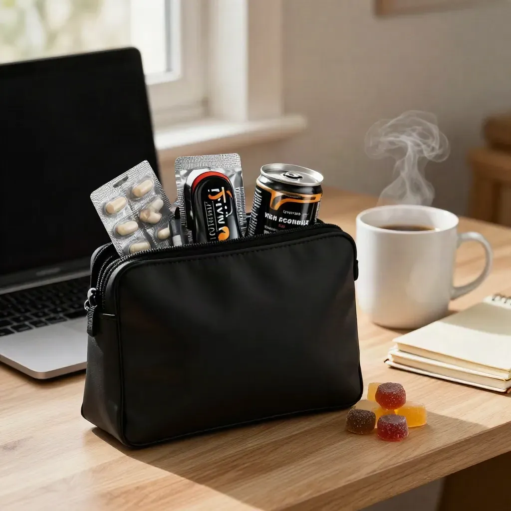 Exam Week Boost bundle pack with laptop, mug, steam, and notebooks on a quiet study nook.
