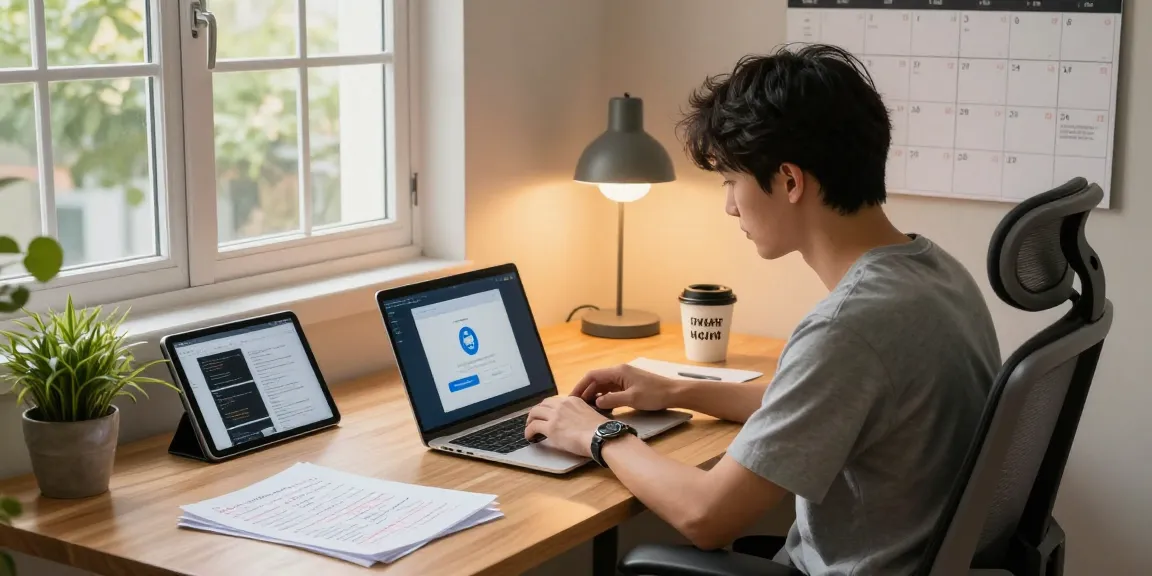 WPS Download installation process on a laptop in a modern home office setting, showcasing focus and productivity.