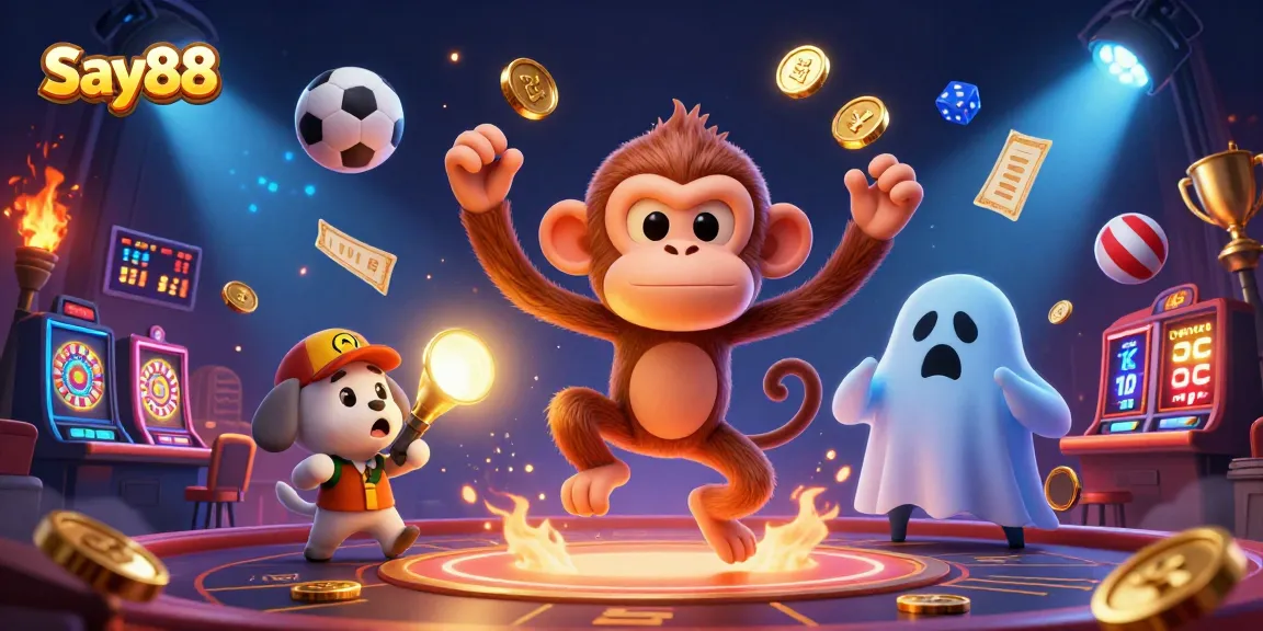 Experience excitement at Say88, where a poltergeist monkey juggles coins in a casino atmosphere.