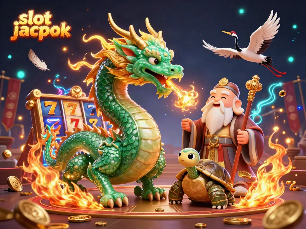 Spin to win with a dynamic slot jackpot scene featuring vibrant dragons and lucky cranes.