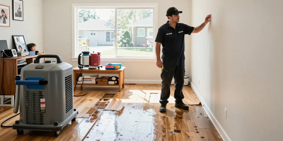 Water Damage Restoration Vancouver technician assessing water damage with equipment in a home.