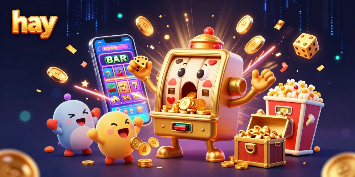 hay jackpot celebration scene with animated slot machines and casino symbols bursting with excitement