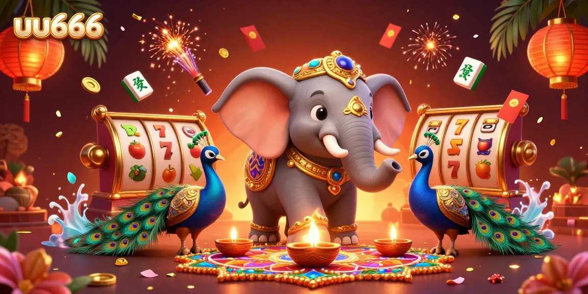 Experience the thrill of uu666 with vibrant casino action featuring an elephant and peacock.