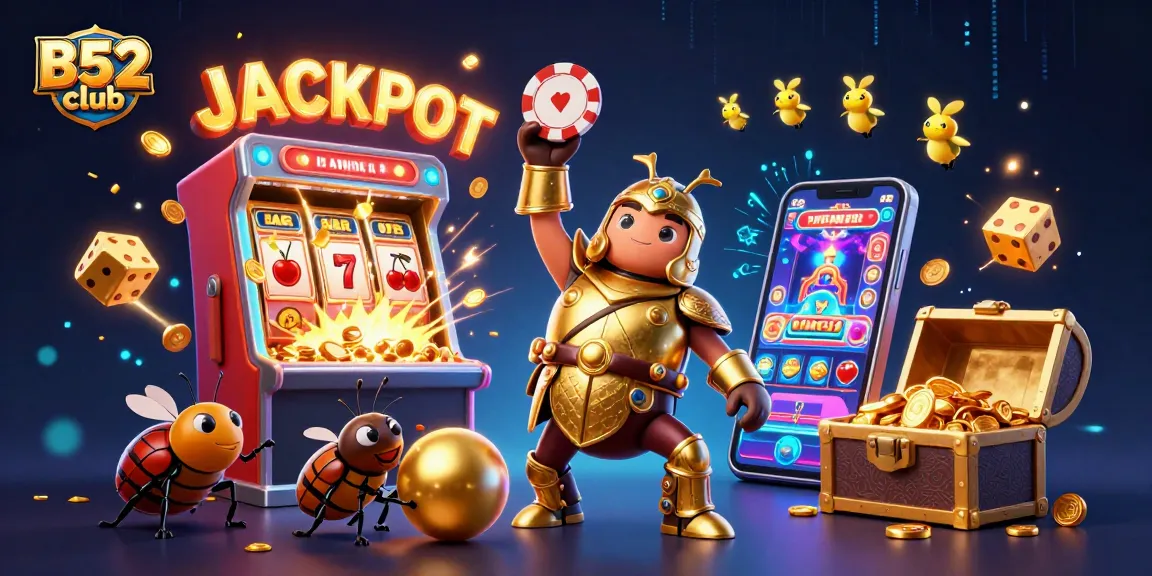 Experience epic wins at B52 club with a heroic beetle celebrating a jackpot!